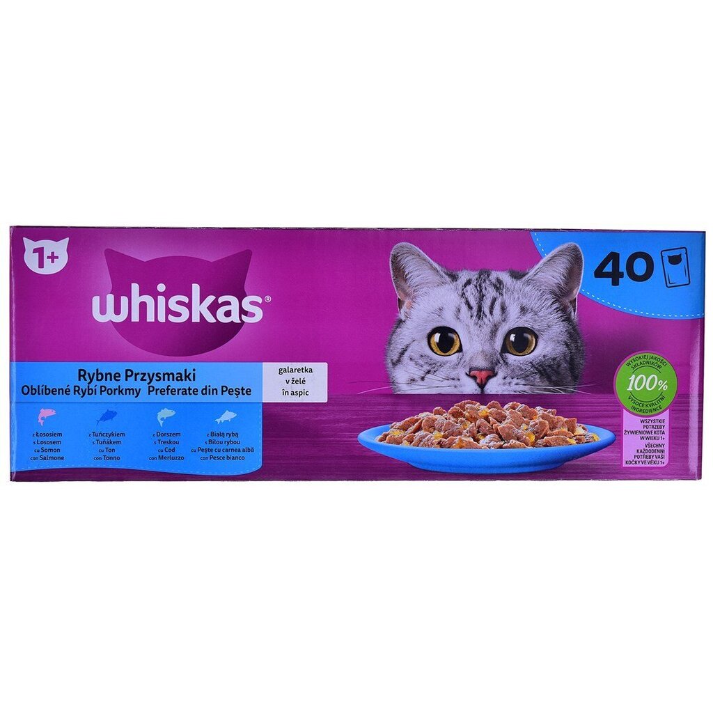 Whiskas Fish Favorites hyytelössä kissoille, 40x85 g hinta ja tiedot | Kissan herkut | hobbyhall.fi