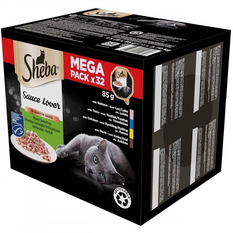 Sheba Kot Sauce Lover Mega Pack säilykeruoka kissoille, 32x85 g hinta ja tiedot | Kissanruoka | hobbyhall.fi