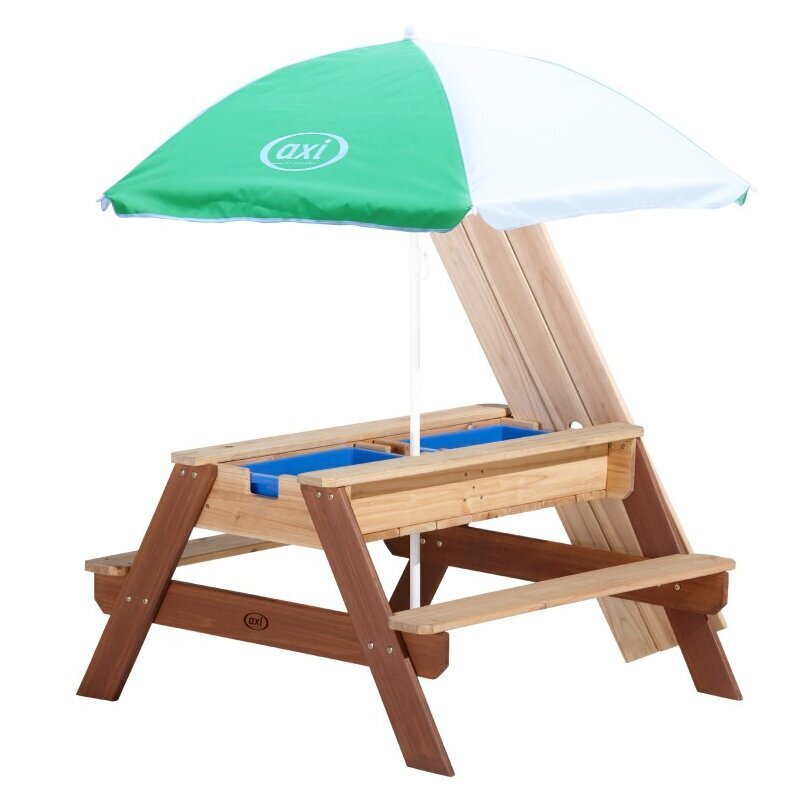 Monikäyttöinen puutarhapöytä - Nick AXI, jossa vihreä sateenvarjo hinta ja tiedot | Lasten ulkokalusteet | hobbyhall.fi