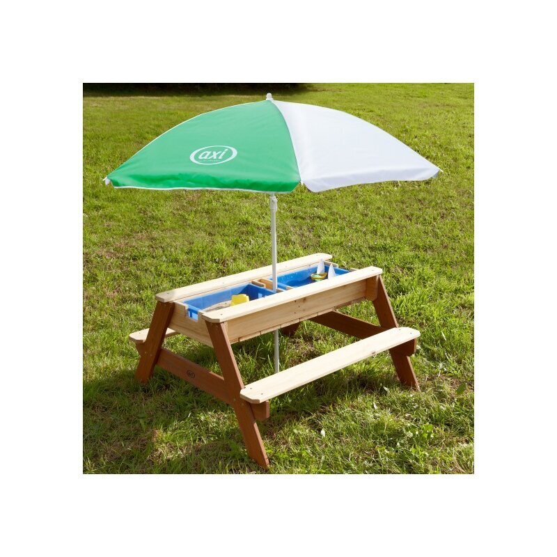 Monikäyttöinen puutarhapöytä - Nick AXI, jossa vihreä sateenvarjo hinta ja tiedot | Lasten ulkokalusteet | hobbyhall.fi