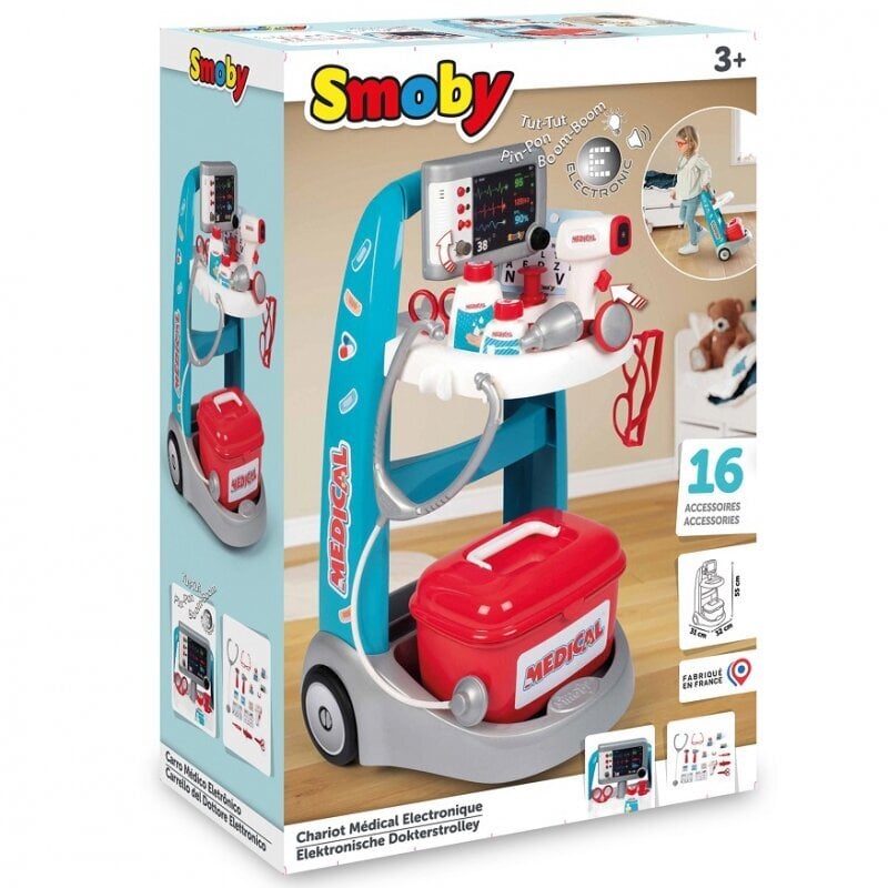 Sähköinen lääkintävaunu - Smoby, 16 elementtiä hinta ja tiedot | Tyttöjen lelut | hobbyhall.fi