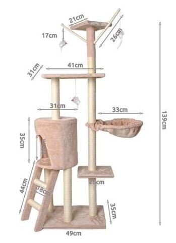 Raapimispuu Fort Cream, 139 cm hinta ja tiedot | Raapimispuut ja kiipeilypuut | hobbyhall.fi