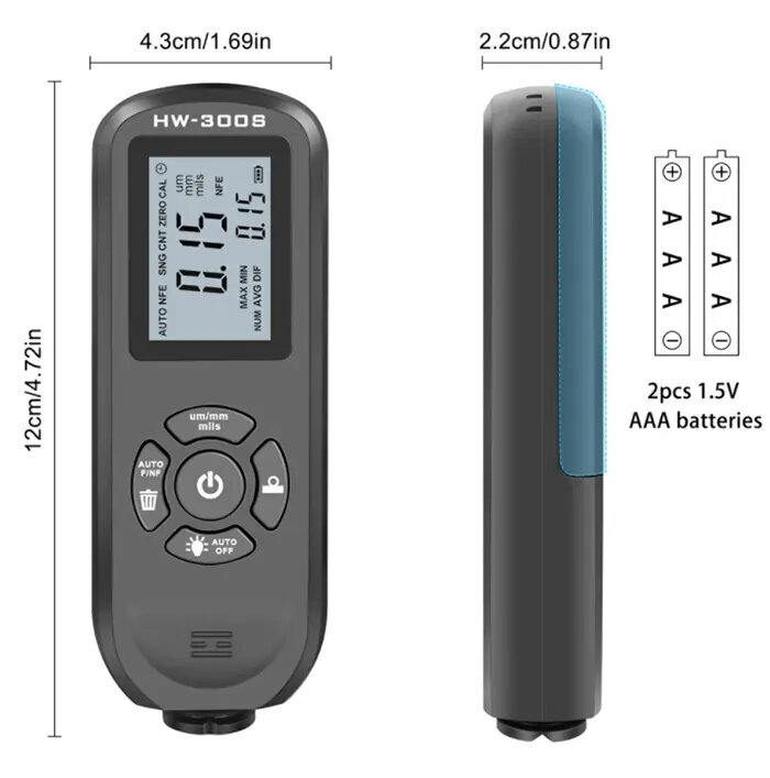 Digitaalinen maalipinnoitteen paksuusmittari 0,01mm/1mil LIVMAN HW300SPRO hinta ja tiedot | Lisätarvikkeet autoiluun | hobbyhall.fi