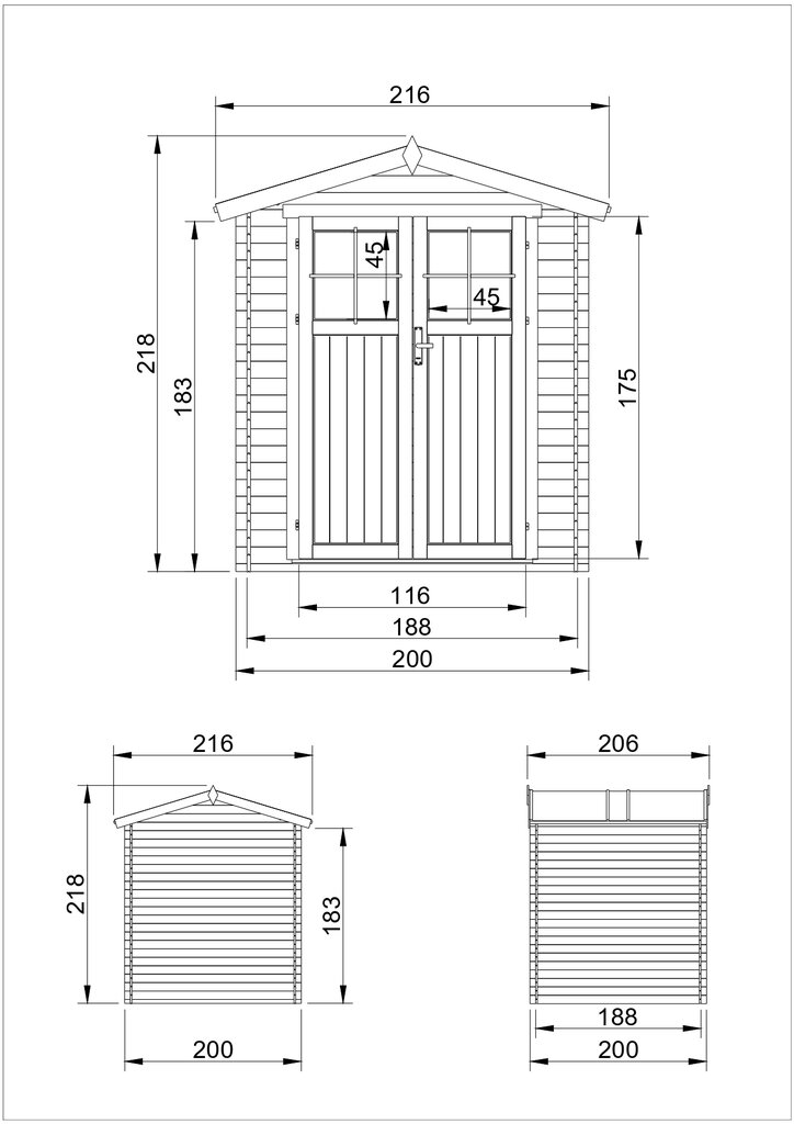 Puinen puutarhavaja Timbela M343F + lattia H218 x 206 x 216 cm / 3,53 m2 hinta ja tiedot | Piharakennukset | hobbyhall.fi