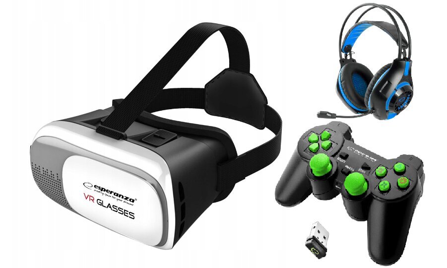 VR-lasit Esperanza GOGGLE VR 3D 360 ja Esperamza pelikonsoli ja ESPERANZA kuulokkeet mikrofonilla hinta ja tiedot | VR-lasit | hobbyhall.fi