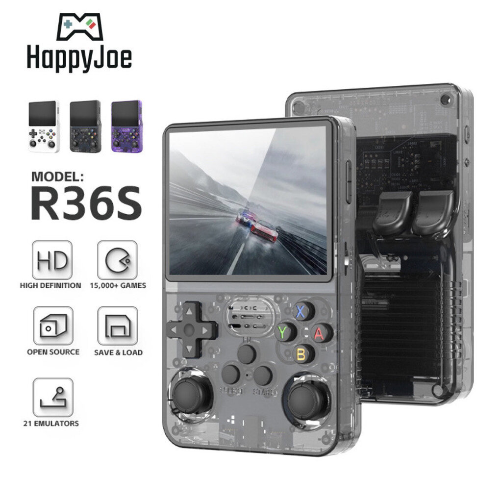 Retro-konsoli HappyJoe R36S, 64GB, musta, avoin Linux-järjestelmä hinta ja tiedot | Pelikonsolit | hobbyhall.fi