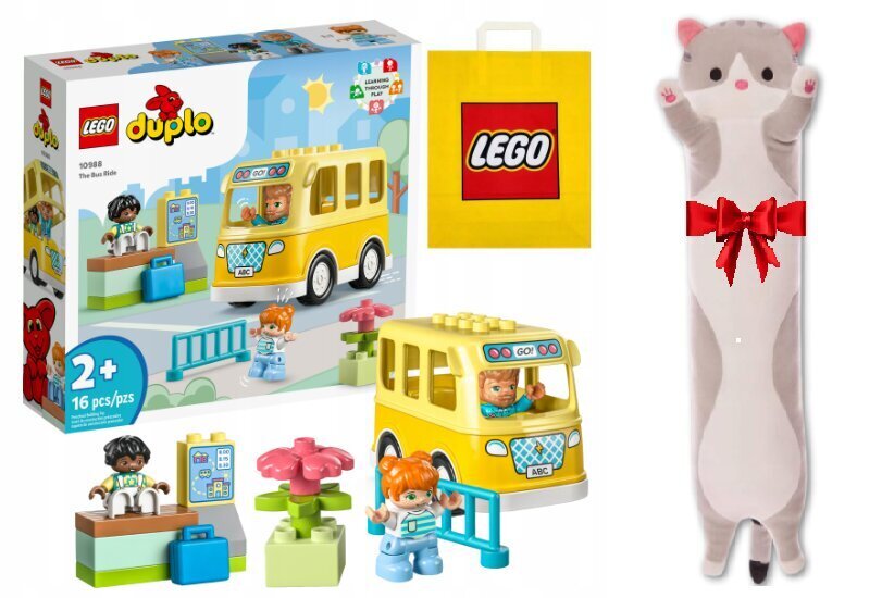 10988 LEGO® Duplo Bussimatkapalikasetti ja kissan pehmotyyny hinta ja tiedot | LEGOT ja rakennuslelut | hobbyhall.fi