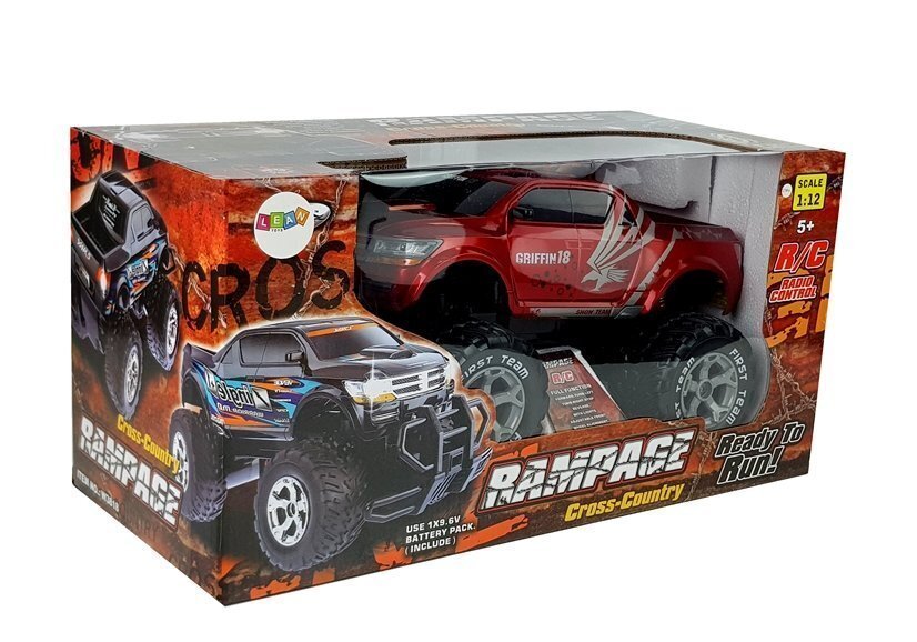 Monster Truck Rampage kaukosäädin, 1:12, punainen hinta ja tiedot | Poikien lelut | hobbyhall.fi