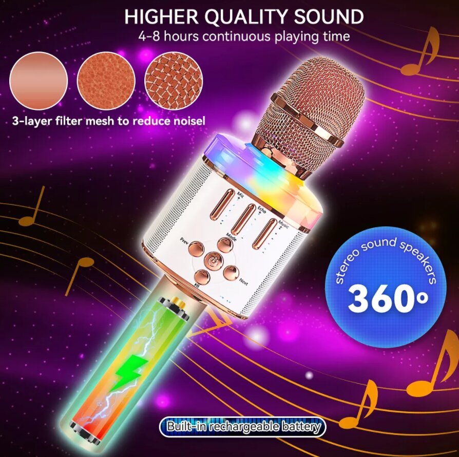 Langaton Bluetooth-karaokemikrofoni Gold Q136 Valotehosteilla hinta ja tiedot | Mikrofonit | hobbyhall.fi