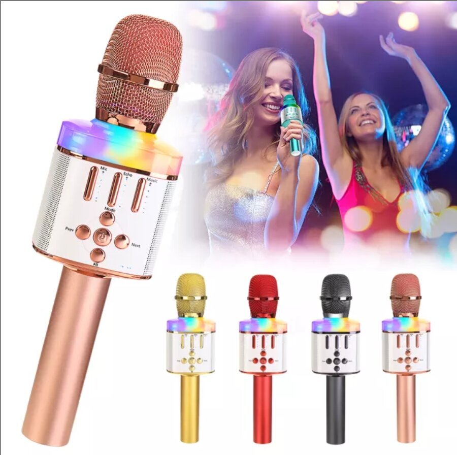 Langaton Bluetooth-karaokemikrofoni Gold Q136 Valotehosteilla hinta ja tiedot | Mikrofonit | hobbyhall.fi