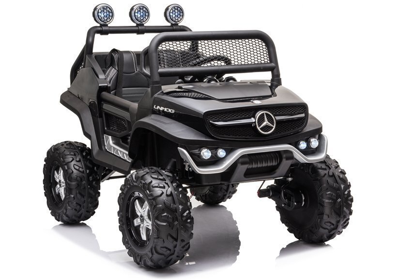 Mercedes Unimog S, yksipaikkainen sähköauto lapsille, musta lakattu hinta ja tiedot | Lasten sähköautot | hobbyhall.fi