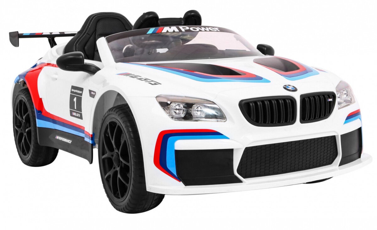 BMW M6 GT3 sähkökäyttöinen yksipaikkainen, valkoinen hinta ja tiedot | Lasten sähköautot | hobbyhall.fi