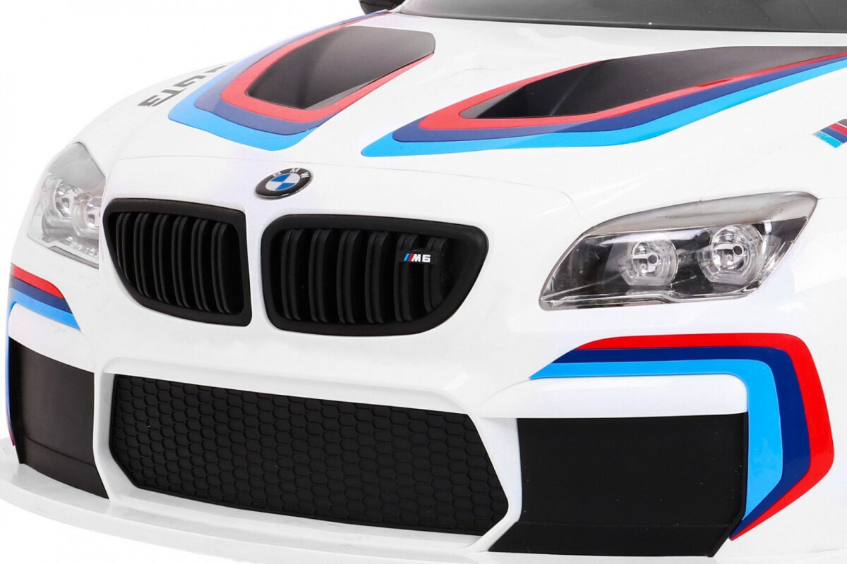 BMW M6 GT3 sähkökäyttöinen yksipaikkainen, valkoinen hinta ja tiedot | Lasten sähköautot | hobbyhall.fi