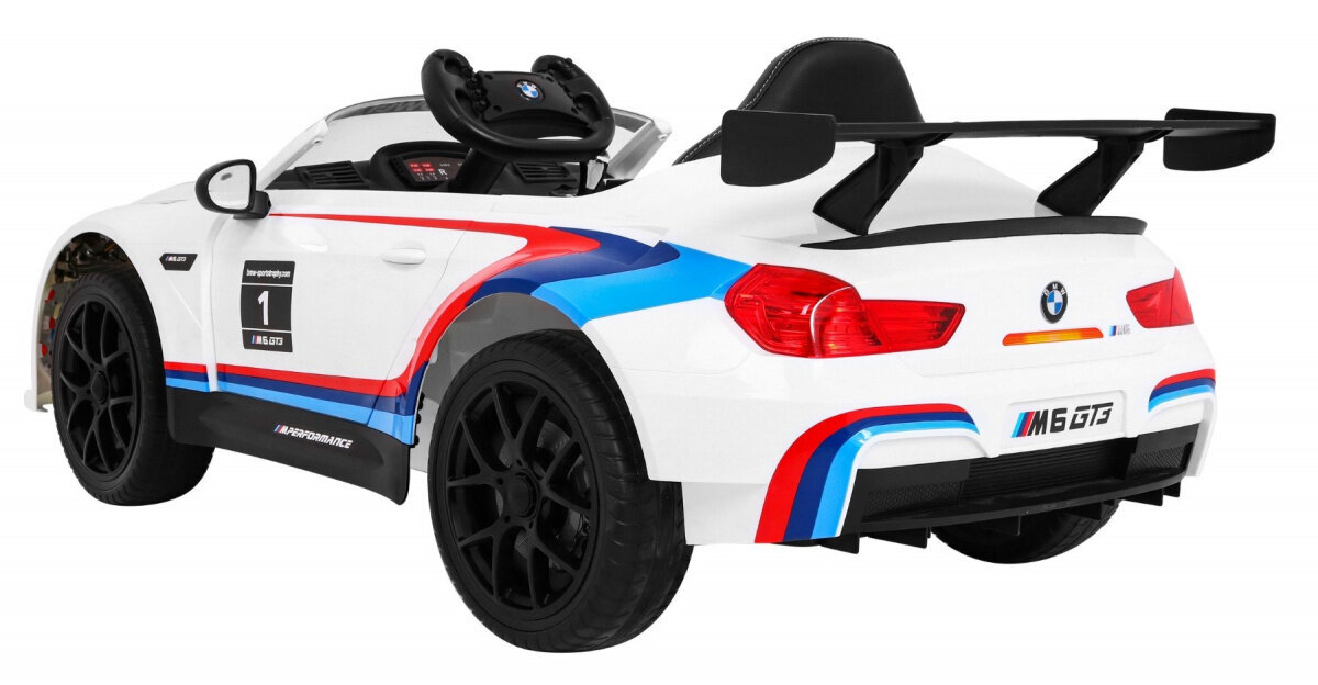 BMW M6 GT3 sähkökäyttöinen yksipaikkainen, valkoinen hinta ja tiedot | Lasten sähköautot | hobbyhall.fi