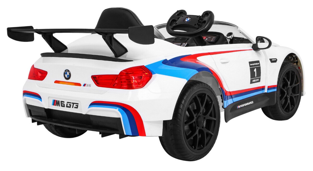 BMW M6 GT3 sähkökäyttöinen yksipaikkainen, valkoinen hinta ja tiedot | Lasten sähköautot | hobbyhall.fi