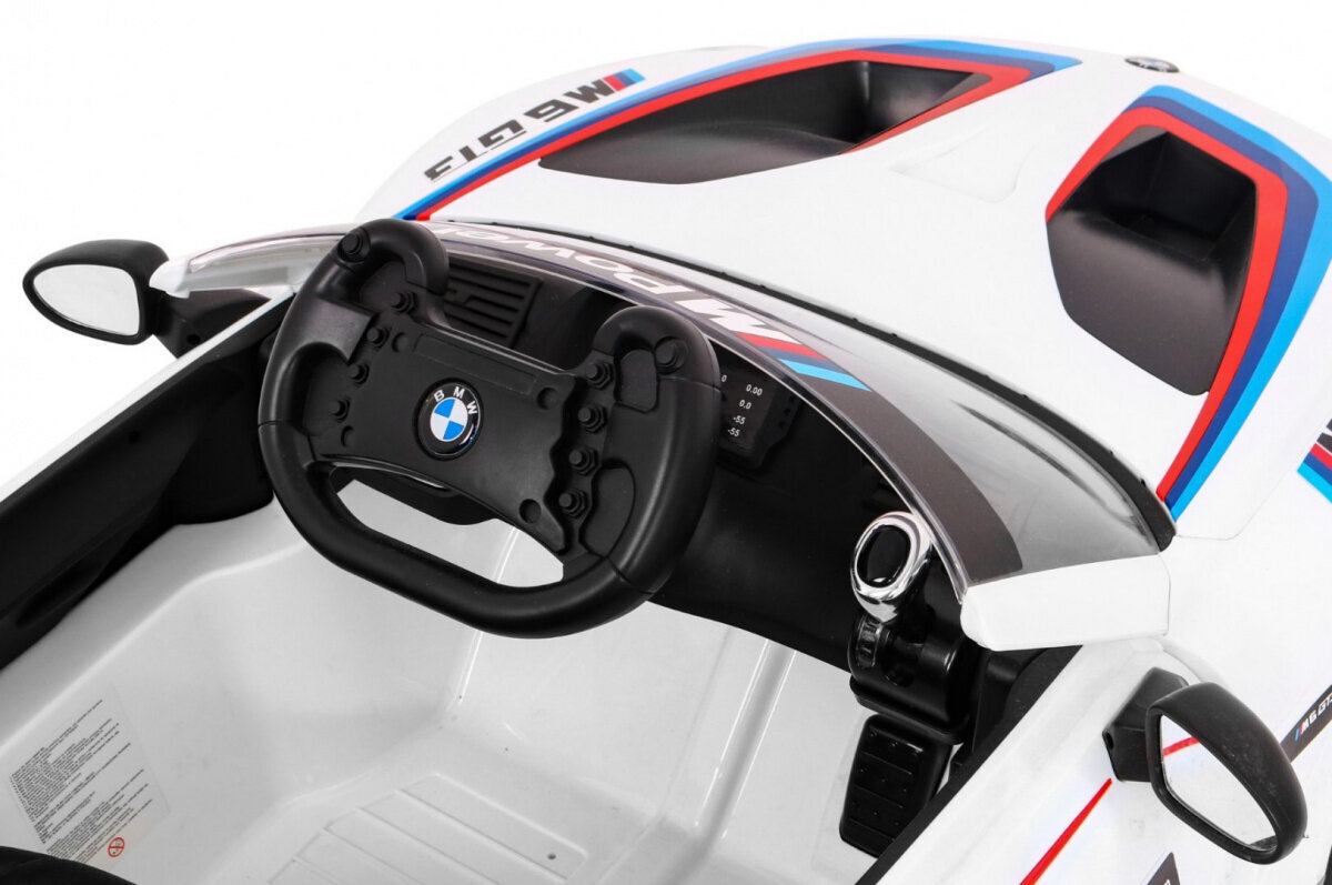 BMW M6 GT3 sähkökäyttöinen yksipaikkainen, valkoinen hinta ja tiedot | Lasten sähköautot | hobbyhall.fi