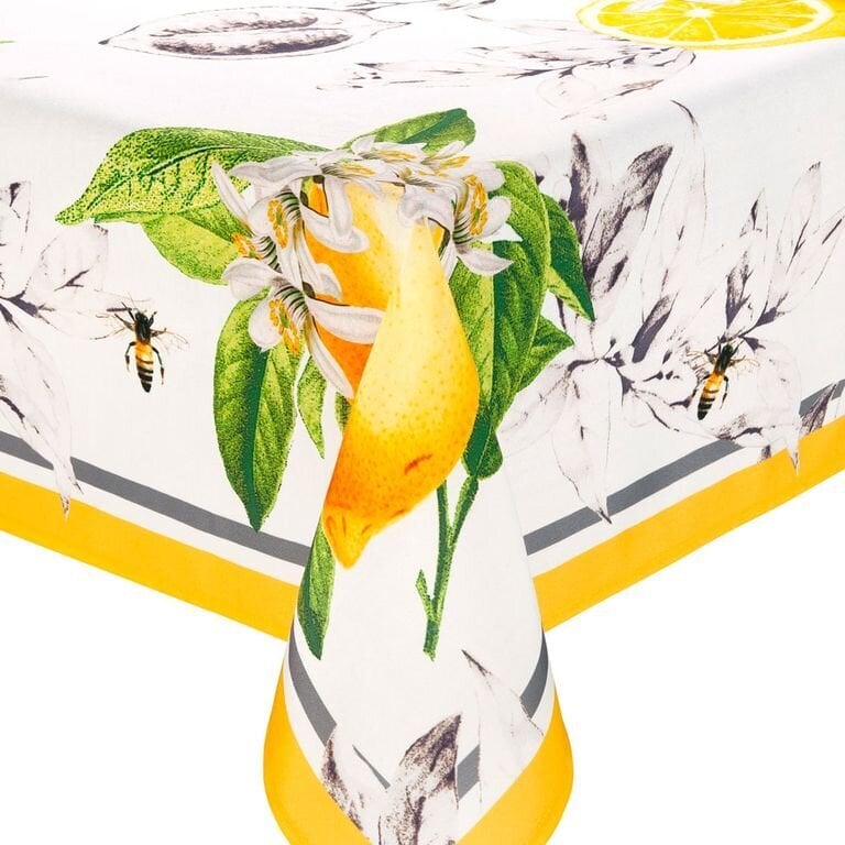 Koristeellinen pöytäliina Ambition Lemon, valkoinen - harmaa - vihreä - keltainen, 160 x 280 cm hinta ja tiedot | Pöytäliinat, tabletit ja lautasliinat | hobbyhall.fi