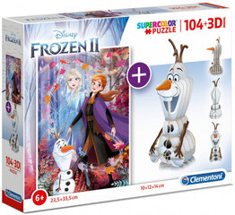Palapeli Clementoni Frozen II 104 tk + 3D-malli hinta ja tiedot | Palapelit | hobbyhall.fi
