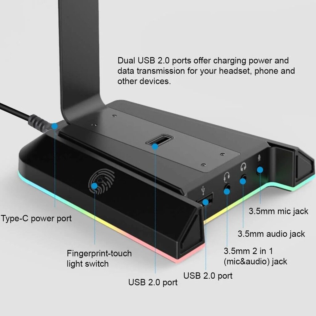 EKSA W1 RGB Headset Stand 7.1 Surround Sound hinta ja tiedot | Kuulokkeiden tarvikkeet | hobbyhall.fi