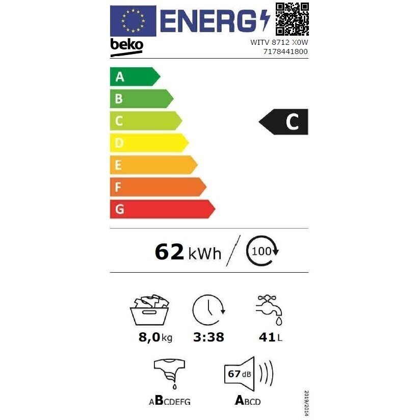 Beko WITV8712X0W hinta ja tiedot | Pyykinpesukoneet | hobbyhall.fi