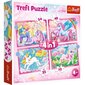 4 palapelin setti "Yksisarviset" Trefl hinta ja tiedot | Palapelit | hobbyhall.fi