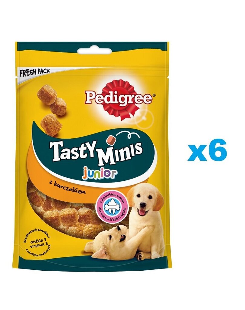 Pedigree Tasty Minis Junior nuorille pennuille kana, 6x125 g hinta ja tiedot | Koiran herkut | hobbyhall.fi