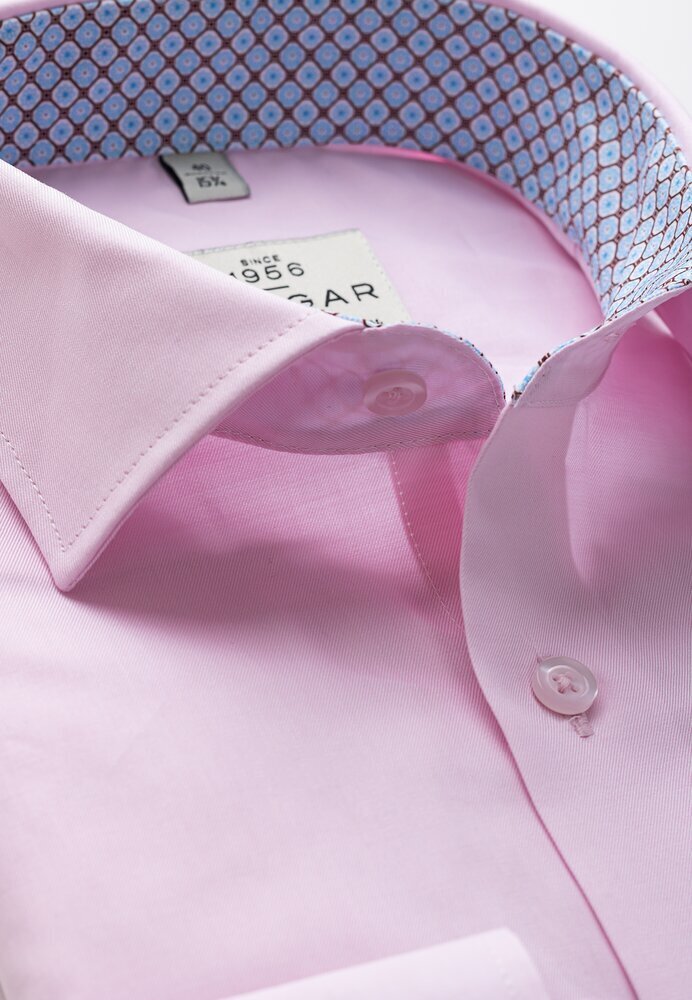 23003S1/Miesten vaaleanpunainen paita kontrastilla (Slim) Pidempi +4cm hinta ja tiedot | Miesten kauluspaidat | hobbyhall.fi