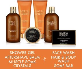 Lahjasetti miehille Baylis & Harding Black Pepper & Ginseng Men´s Luxury Shower & Prep, 6 osaa hinta ja tiedot | Suihkusaippuat ja suihkugeelit | hobbyhall.fi