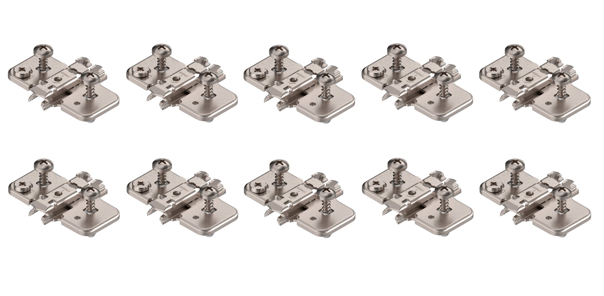 10 x Blum cross CLIP saranalevyt, 0 mm, EXPANDO, epäkeskisesti säädettävä, nikkelin väri hinta ja tiedot | Muut huonekalutarvikkeet | hobbyhall.fi