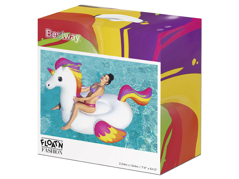 Ilmatäytteinen lautta Bestway Unicorn, 224x164 cm, valkoinen / eri värejä. hinta ja tiedot | Puhallettavat vesilelut ja uima-asusteet | hobbyhall.fi