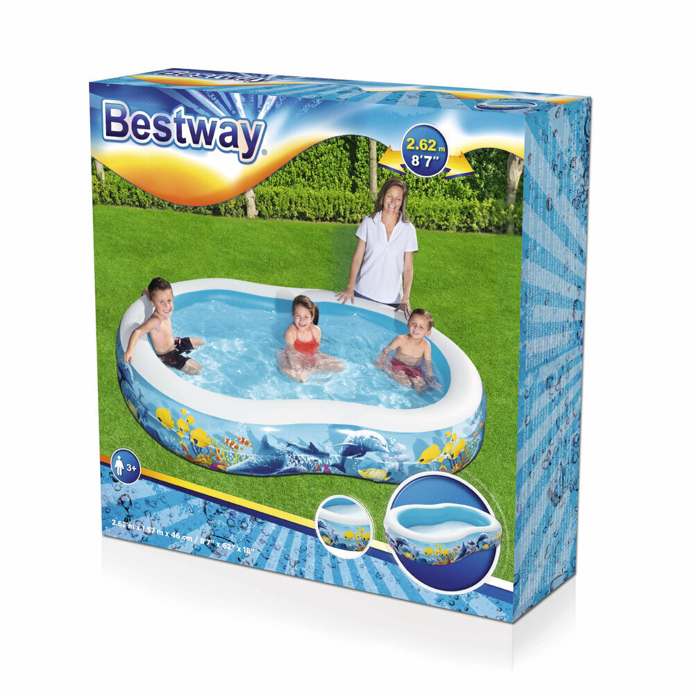 Bestway Puhallettava lasten uima-allas, 262 x 157 x 46 cm, jossa on merieläimiä lapsille hinta ja tiedot | Uima-altaat | hobbyhall.fi