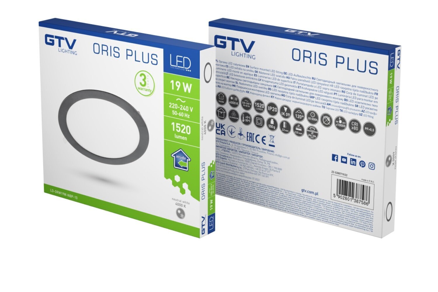 GTV sisäänrakennettu lamppu LD-ORW19W-NBP-10 hinta ja tiedot | Upotettavat valaisimet ja LED-valaisimet | hobbyhall.fi