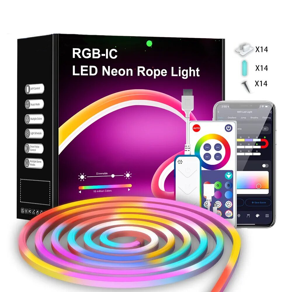 Bluetooth RGBIC Neon LED -nauha 5 m kaukosäätimellä LIVMAN RD0462 hinta ja tiedot | LED-valonauhat | hobbyhall.fi