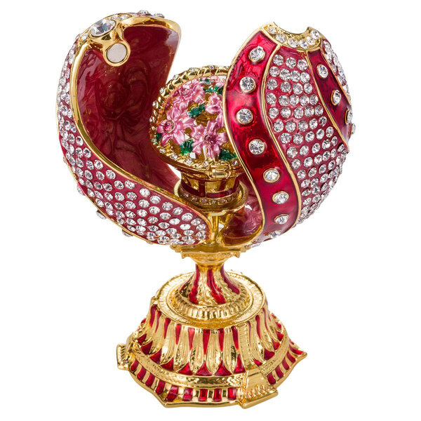 Faberge-tyylinen kierretty muna kukkakorilla