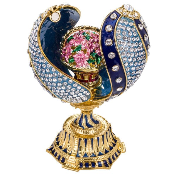 Faberge-tyylinen kierretty muna kukkakorilla