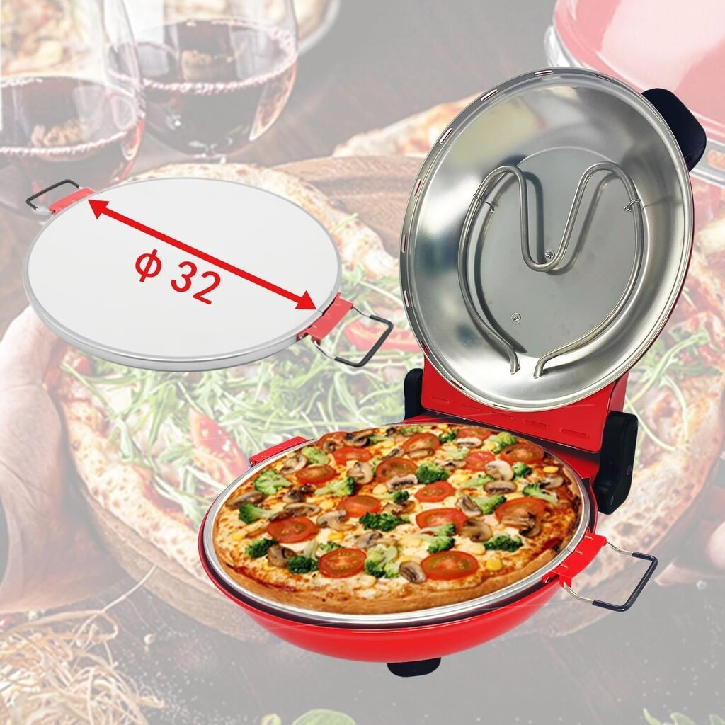 Klaif sähköinen pizzauuni, 420 ℃, 1200 W, 5 lämpötilatasoa, punainen hinta ja tiedot | Sähkögrillit | hobbyhall.fi