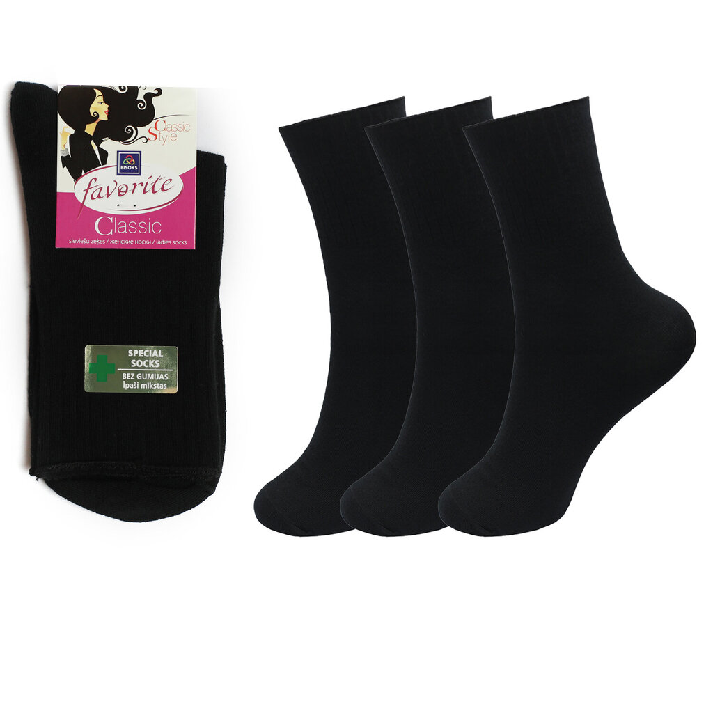 Naisten sukat ilman kuminauhaa Bisoks 22181 musta, 3 paria hinta ja tiedot | Naisten sukat | hobbyhall.fi