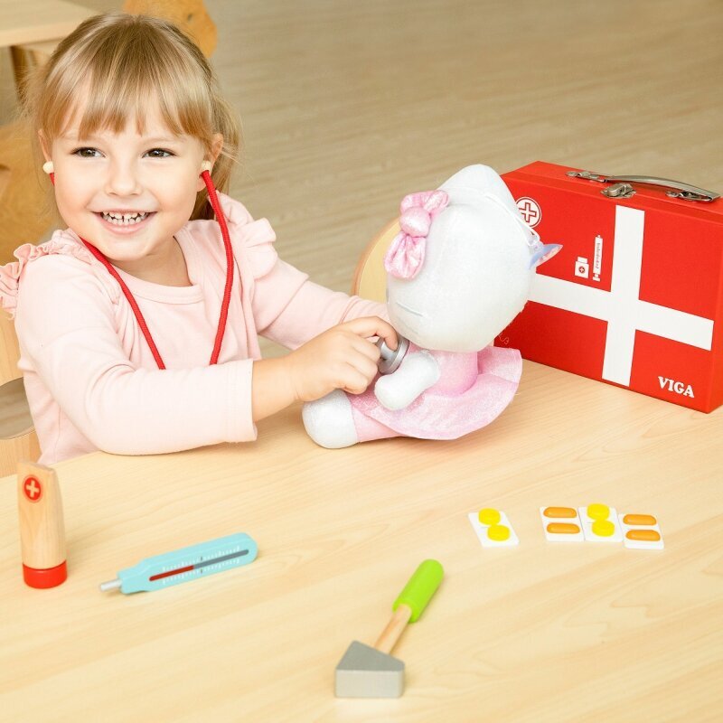 Puinen pieni lääkärin setti matkalaukussa - Viga Toys hinta ja tiedot | Kehittävät lelut | hobbyhall.fi