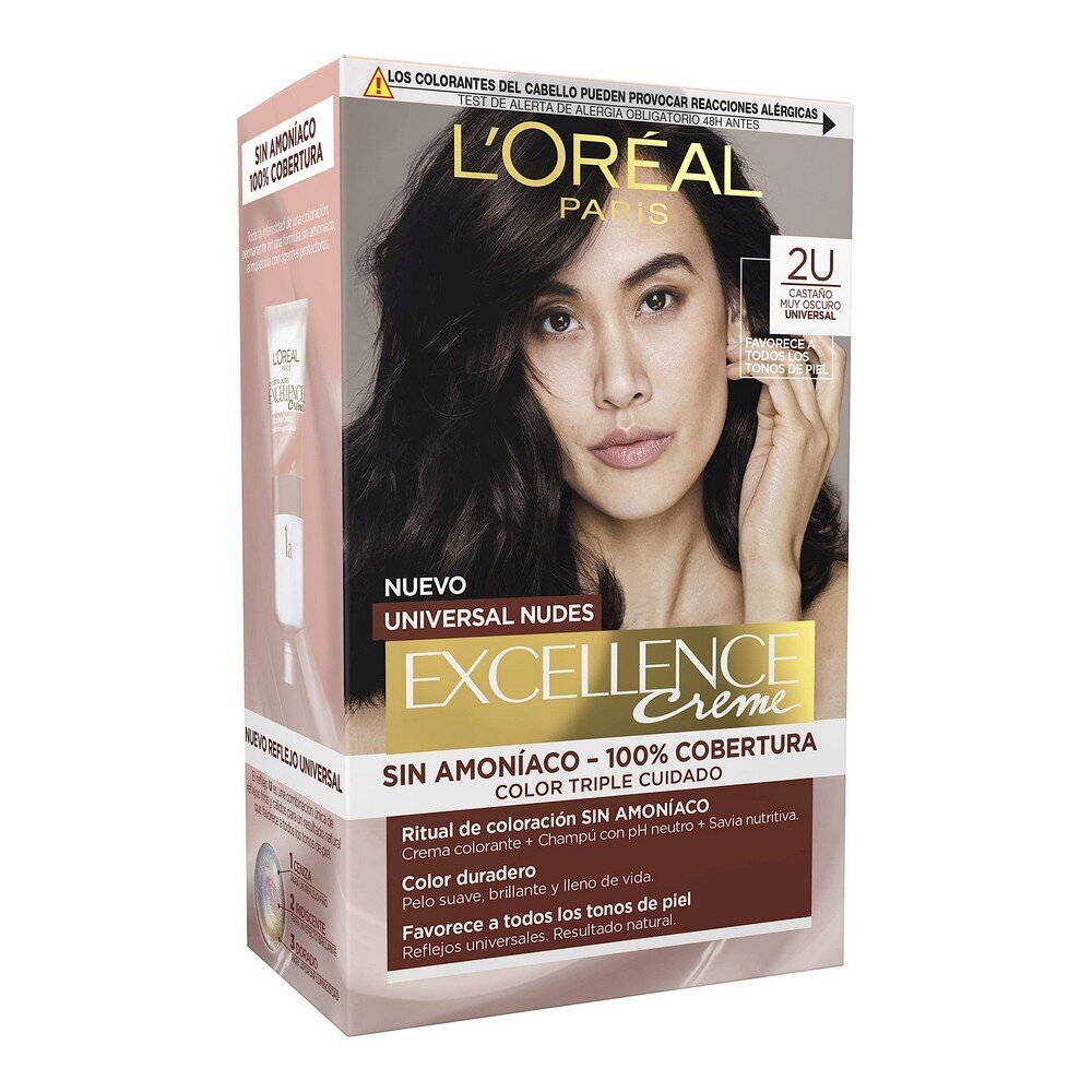 Väriaine ei sisällä ammoniakkia L'Oreal Make Up Excellence 2u-darkest brunette hinta ja tiedot | Hiusvärit | hobbyhall.fi
