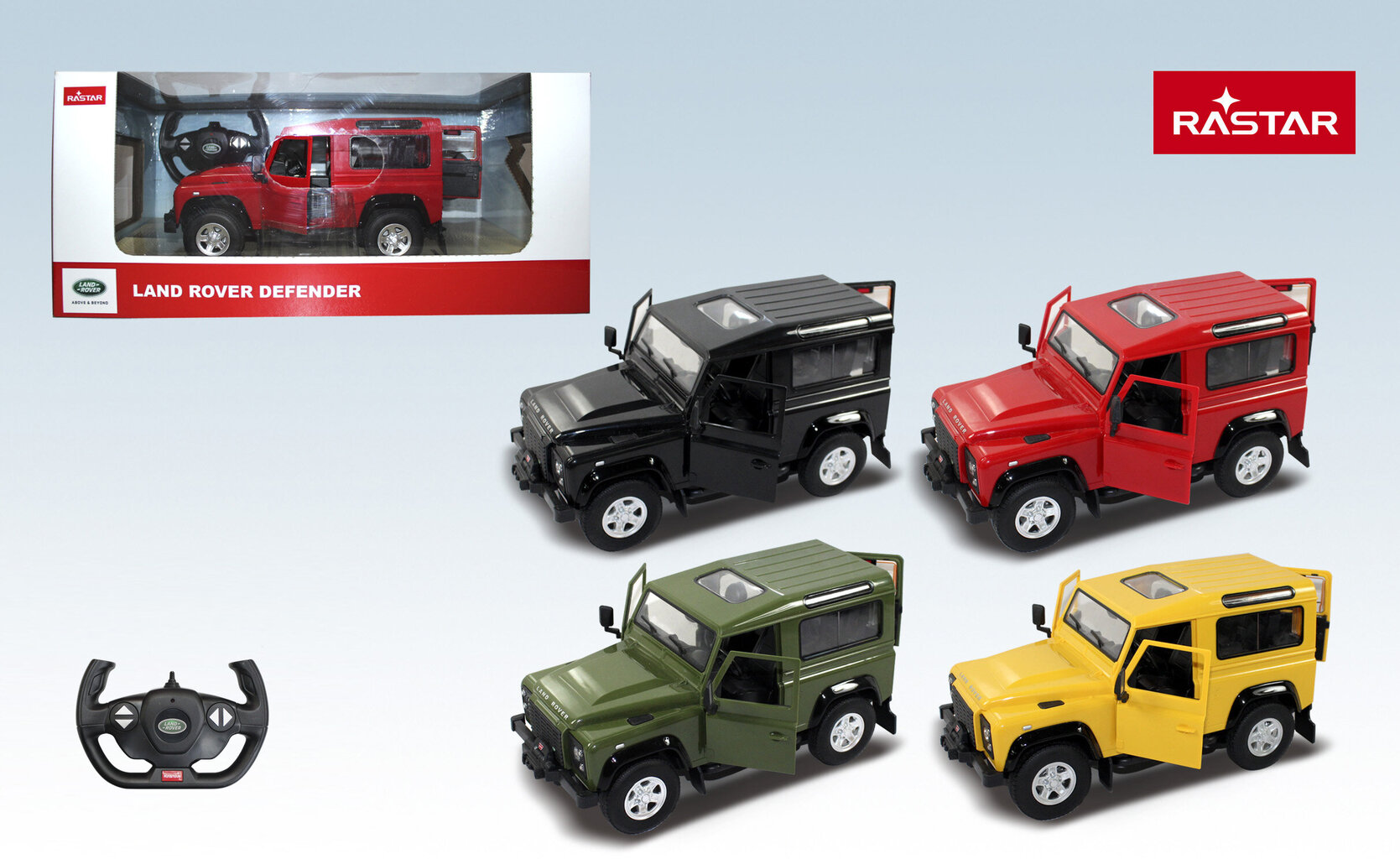 Rastar R/C Land Rover Defender 1:14 -maasturi, musta hinta ja tiedot | Poikien lelut | hobbyhall.fi