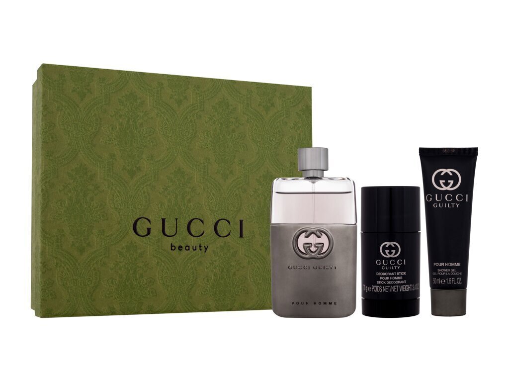 Setti miehille Gucci Gucci Guilty Pour Homme: EDT 90 ml + suihkugeeli 50 ml + puikkodeodorantti 75 g hinta ja tiedot | Miesten hajuvedet | hobbyhall.fi