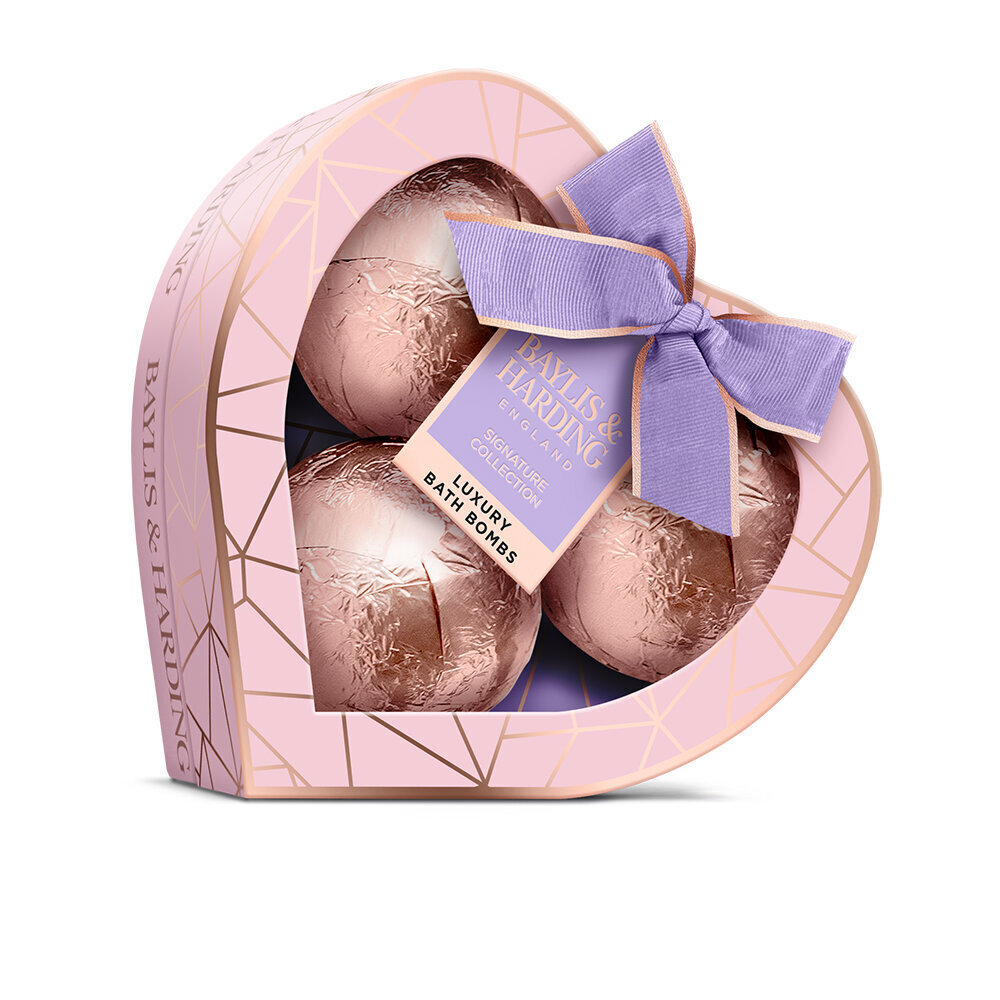 Lahjasetti Baylis & Harding Jojoba-, vanilja- ja manteliöljy Luxury Bath Bomb Heart Trio, 3 x 120 g hinta ja tiedot | Suihkusaippuat ja suihkugeelit | hobbyhall.fi