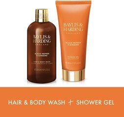 Lahjasetti Baylis & Harding Black Pepper & Ginseng Men”s Luxury Bathing Duo: hiusten ja vartalon pesu 300 ml + suihkugeeli 200 ml hinta ja tiedot | Suihkusaippuat ja suihkugeelit | hobbyhall.fi