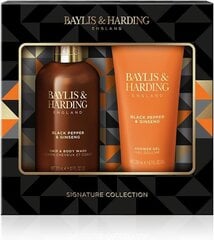 Lahjasetti Baylis & Harding Black Pepper & Ginseng Men”s Luxury Bathing Duo: hiusten ja vartalon pesu 300 ml + suihkugeeli 200 ml hinta ja tiedot | Suihkusaippuat ja suihkugeelit | hobbyhall.fi