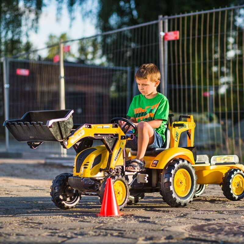 Suuri minitraktori perävaunulla ja lapiolla - Falk Kubota, keltainen hinta ja tiedot | Poikien lelut | hobbyhall.fi