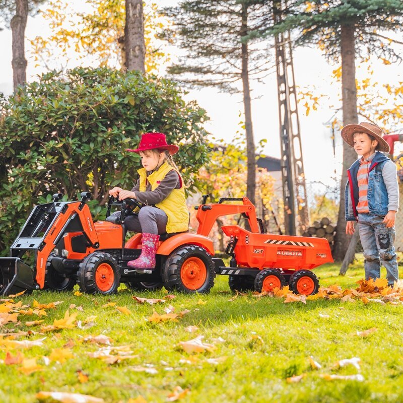 Suuri minitraktori perävaunulla ja lapiolla - Falk Kubota, punainen hinta ja tiedot | Poikien lelut | hobbyhall.fi