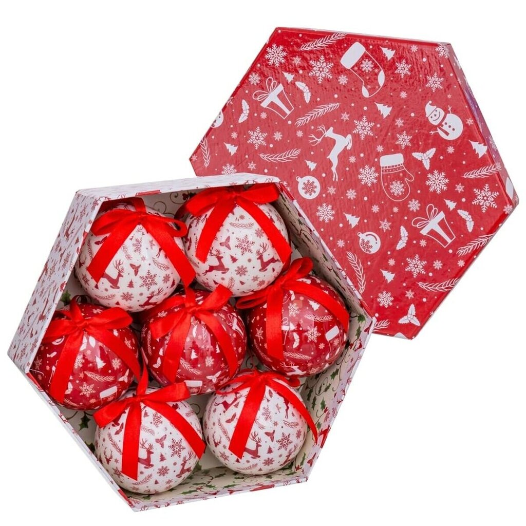 Joulupallot Valkoinen Punainen Luminukke 7,5 x 7,5 x 7,5 cm (7 osaa) hinta ja tiedot | Joulukuusen koristeet | hobbyhall.fi