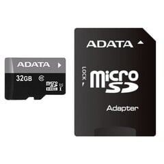 Muistikortti ADATA 32 Gt microSDHC UHS-I U1 (luokka 10) + SD-sovitin hinta ja tiedot | Puhelimen muistikortit | hobbyhall.fi