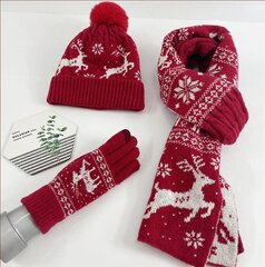 Talvisetti (hanskat, huivi, hattu) M108001, punainen hinta ja tiedot | Naisten päähineet | hobbyhall.fi