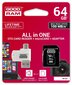 GoodRam microSDHC 64 GB CL10 muistikortti + sovitin + kortinlukija hinta ja tiedot | Puhelimen muistikortit | hobbyhall.fi